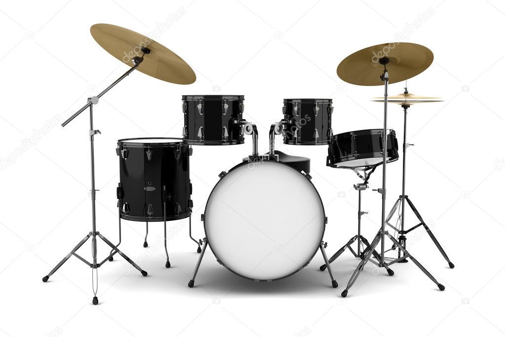 Black drum kit isolated on white background