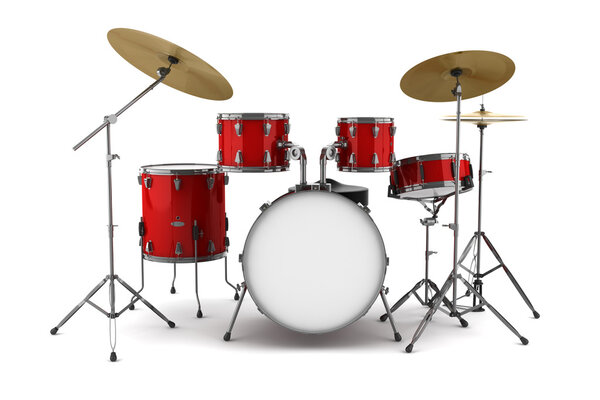 Red drum kit isolated on white background