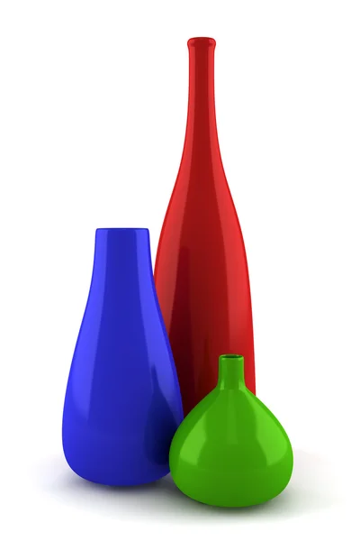 Drei Farbige Vasen Isoliert Auf Weißem Hintergrund — Stockfoto