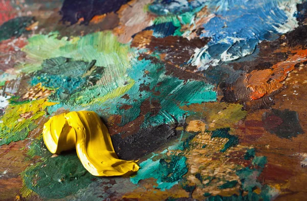Nahaufnahme Der Künstler Palette Mit Gemischter Ölfarbe — Stockfoto