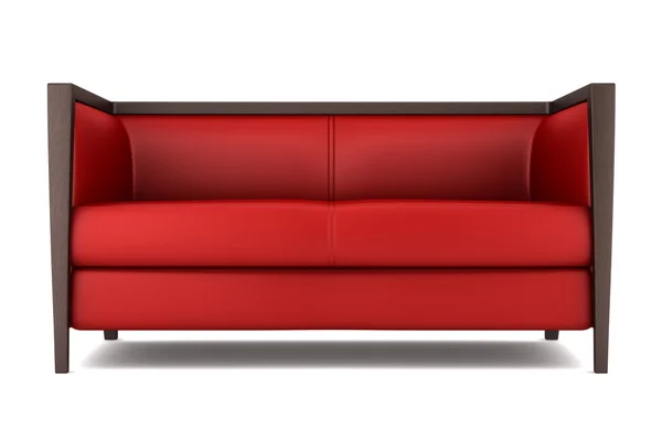 Sofá de couro vermelho isolado no fundo branco — Fotografia de Stock