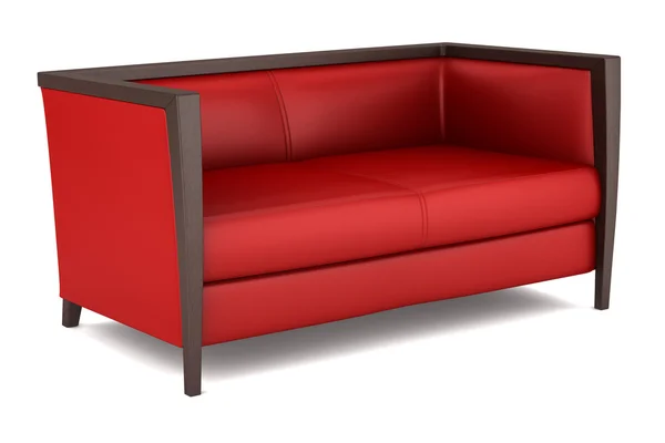 Сучасний червоний шкіряний диван ізольований на білому тлі — стокове фото