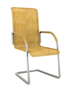 Krom bacaklar beyaz zemin üzerine izole kahverengi ahşap sandalye