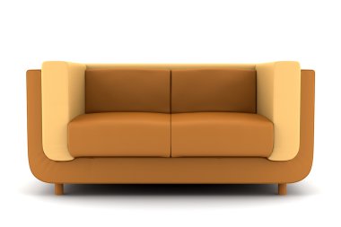 Orange leather couch isolated on white background with clipping path clipart