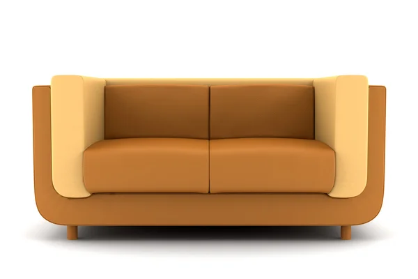 Помаранчевий шкіряний диван ізольований на білому тлі з відсічним контуром — стокове фото