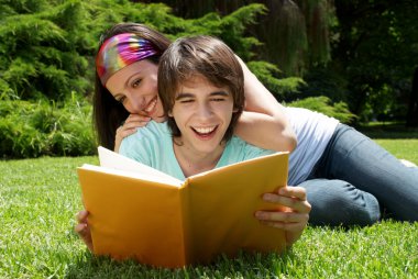 College or university students studying outdoors