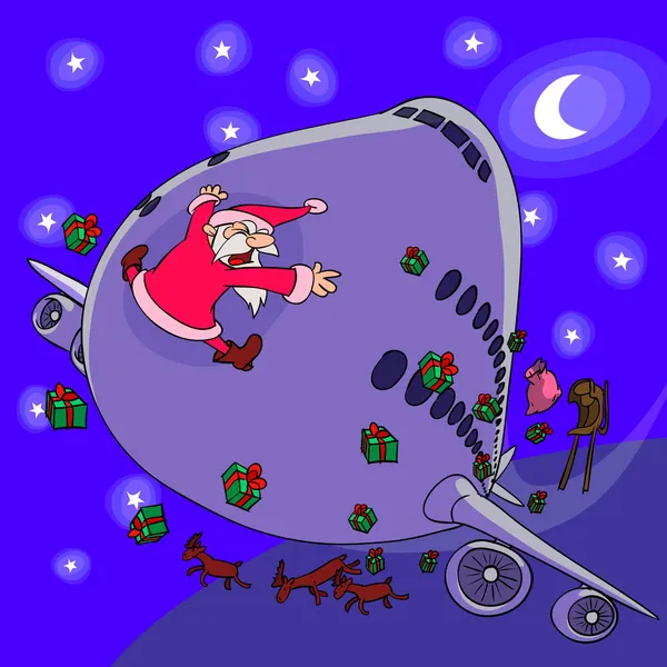 Санта-Клаус против плоскости — стоковый вектор