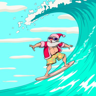 Surfing Santa Claus clipart