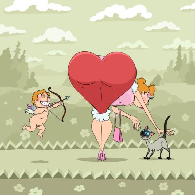 Cupid mistakes and has plan to shoot his arrow to wrong target. clipart