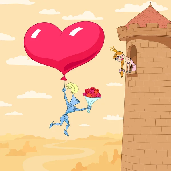 Aftelkalender voor Valentijnsdag van prinses In een toren — Stockvector