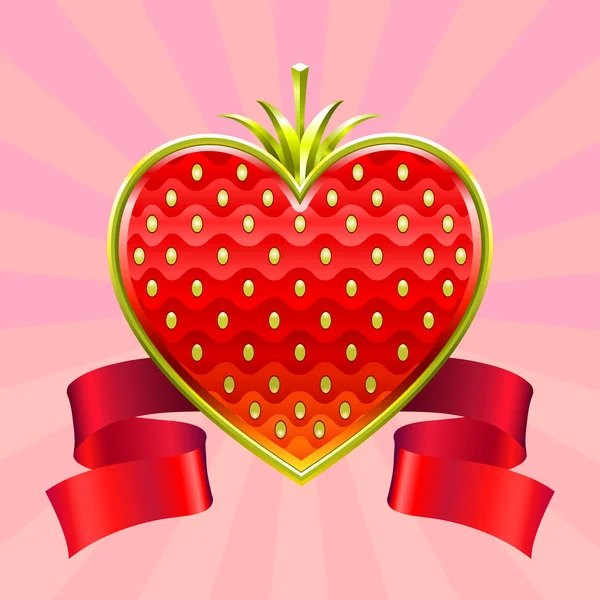 Bijoux Valentine Fraise Rouge Bordé Avec Ruban — Image vectorielle