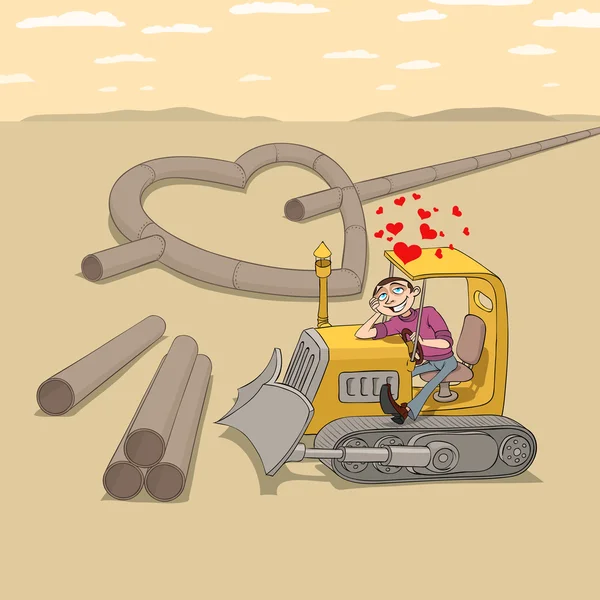 Tractor driver in love — Stock Vector