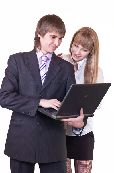 stock image Business Man and Woman Team Working on Laptop Computer