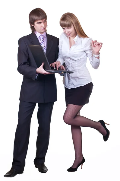 Business man en vrouw team dat werkt op laptopcomputer — Stockfoto