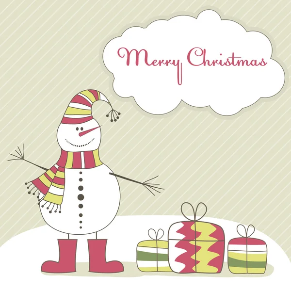 Christmas card with snow man. Vector illustration — Wektor stockowy
