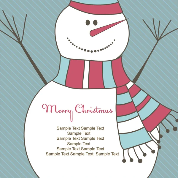 Biglietto natalizio con pupazzo di neve. Illustrazione vettoriale — Vettoriale Stock