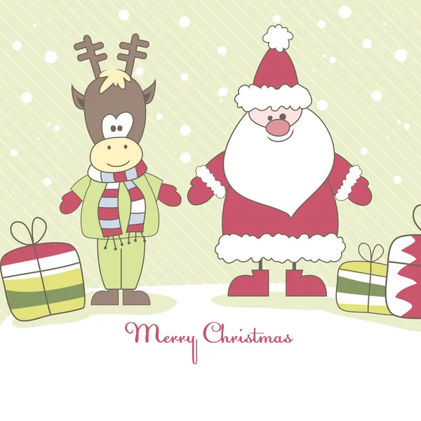 Santa, Ren geyiği ve hediye. vektör çizim — Stok Vektör