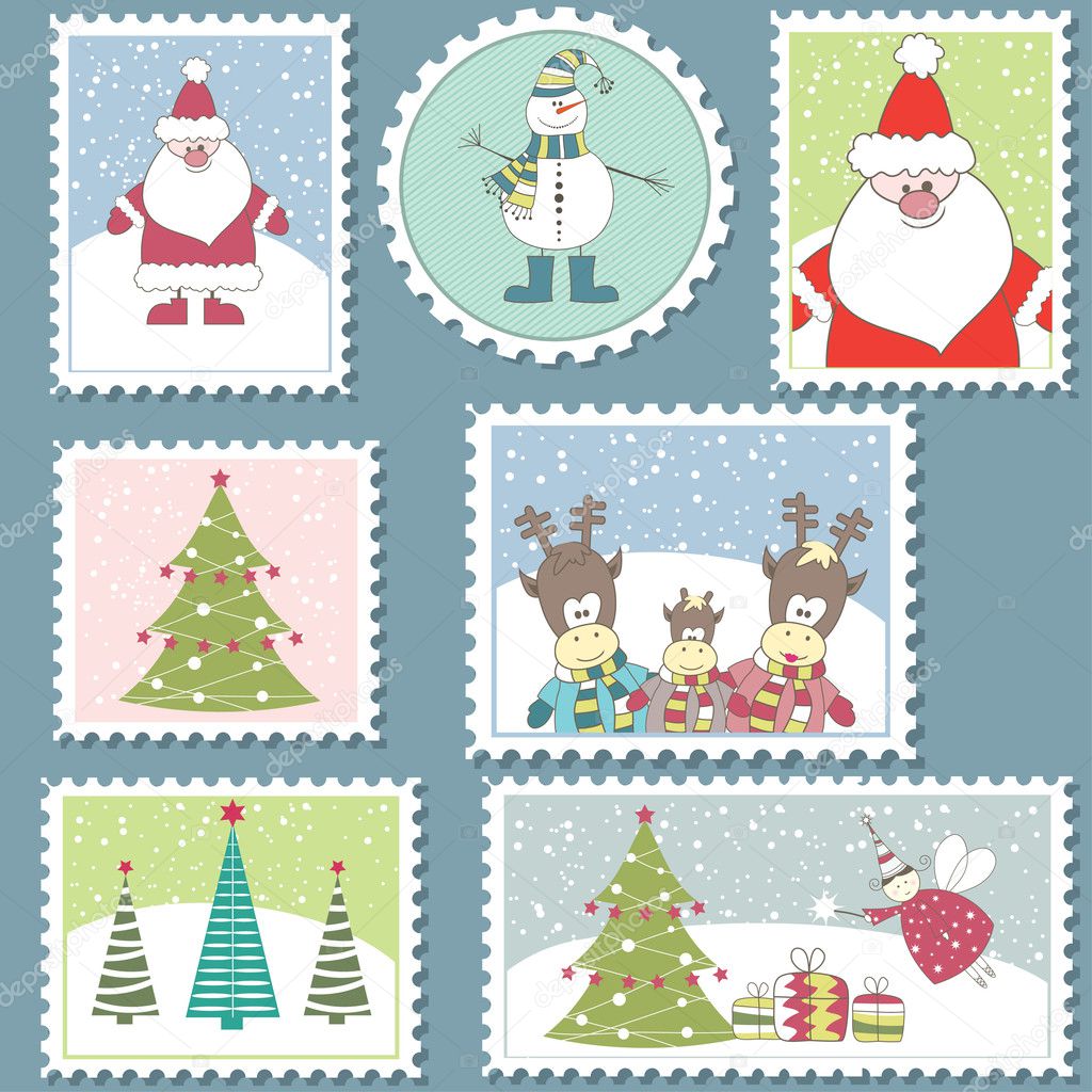 Large Set of Christmas stamps.Vector illustration