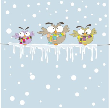 Three owl on the rope. Vector illustration clipart