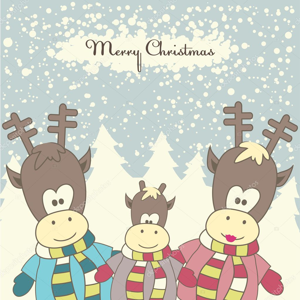 Christmas card with Reindeer. Vector illustration