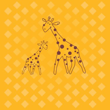 Illustration of cartoon giraffe on yellow background . Vector illustration clipart