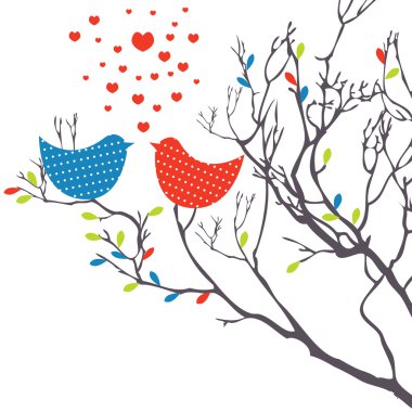 Background with birds in love. Vector illustration clipart