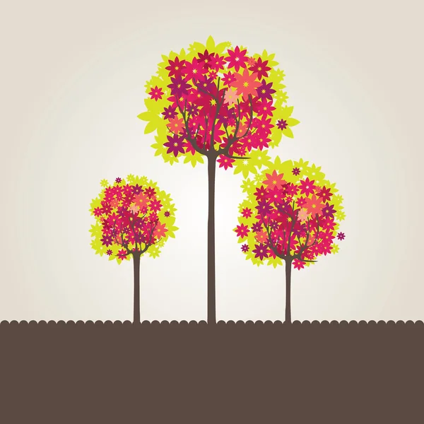 Sfondo astratto con albero verde e fiori. Illustrazione vettoriale — Vettoriale Stock