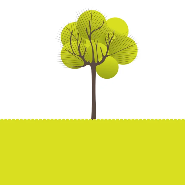 Sfondo astratto con albero verde e fiori. Illustrazione vettoriale — Vettoriale Stock