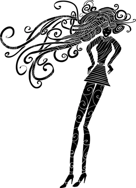 Silhueta de mulher de cabelo longo — Fotografia de Stock