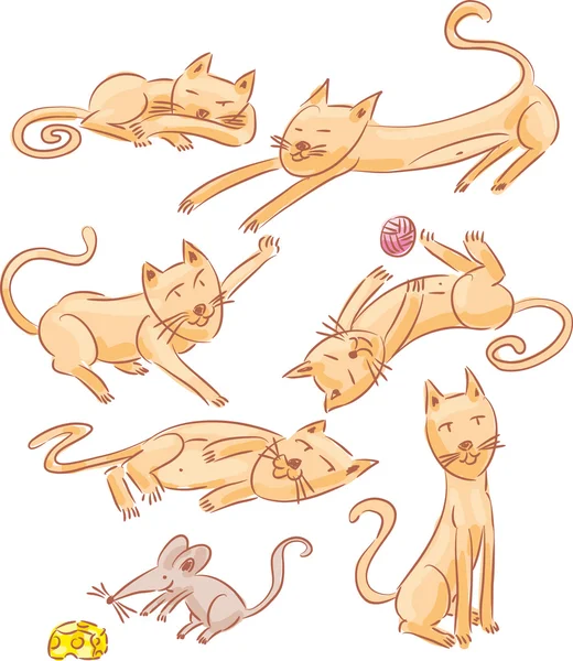 Six chats et une souris — Image vectorielle