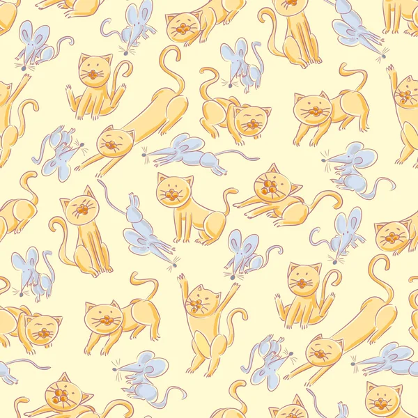 Nahtloses Katzen-Mäuse-Muster — Stockvektor