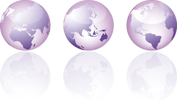 Három Globe Üveg Nézeteik Szelíd Tükröződéssel — Stock Vector