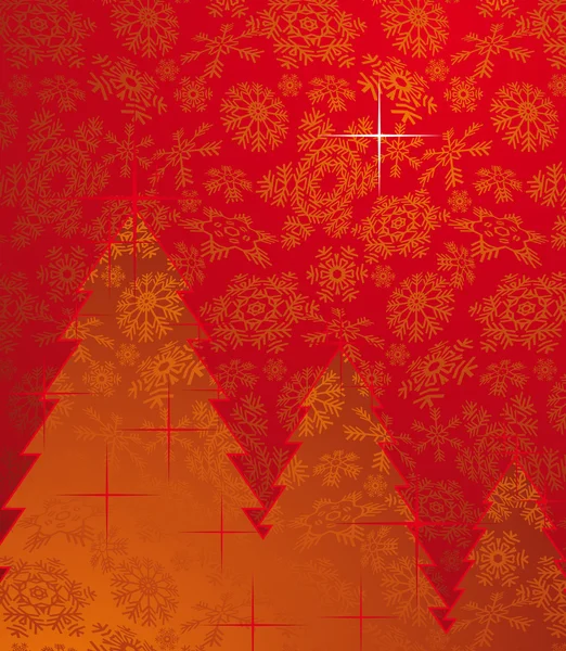 Rode Kerstmis Achtergrond Met Bomen Sneeuwvlokken — Stockvector