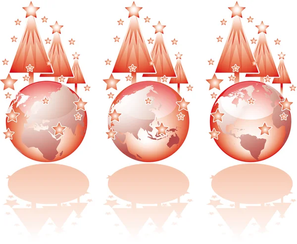 Trois vues du monde en verre de Noël . — Image vectorielle