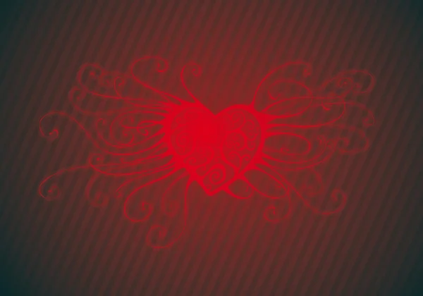 大きな赤い渦の心臓が線を背景に — ストックベクタ