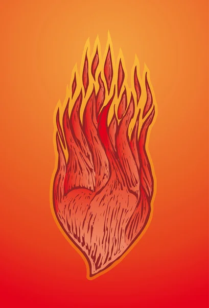 Płonące Serce Płomieniami Stylu Grawerowanym — Wektor stockowy