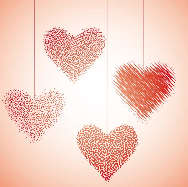 Dört Tane Asılı Sevgililer Günü Kartı Valentine Konsepti — Stok Vektör