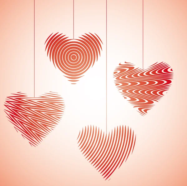 Vier Grafische Valentine Hängende Herzen Valentinskonzept — Stockvektor