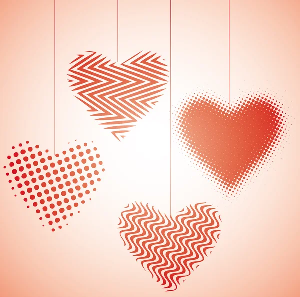 Vier Grafische Valentine Hängende Herzen Valentinskonzept — Stockvektor