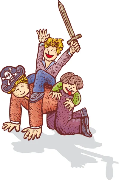 Tipica Situazione Familiare Con Due Bambini Padre Stanco Illustrazione Stile — Vettoriale Stock