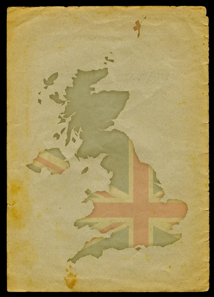 英国地图与旗内刻在旧的纸页上剪切路径的地图是包括 — 图库照片