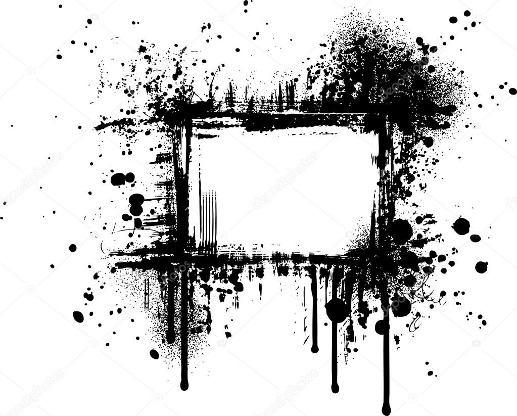 Grunge graphic frame with splatters, drops and stains