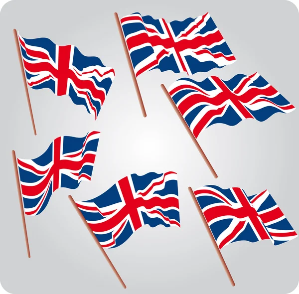 Zestaw Sześciu Flagi Wielkiej Brytanii Różnych Pozach — Wektor stockowy