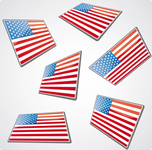 全景视图中的六个美国国旗标记 — 图库矢量图片