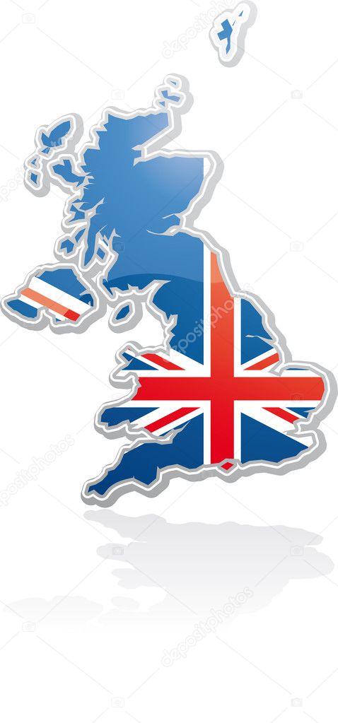 UK map with the uk flag inside into a placard shape