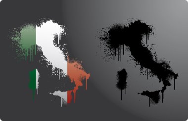 Two Italy maps within and without italian flag in splatter, grunge style. clipart