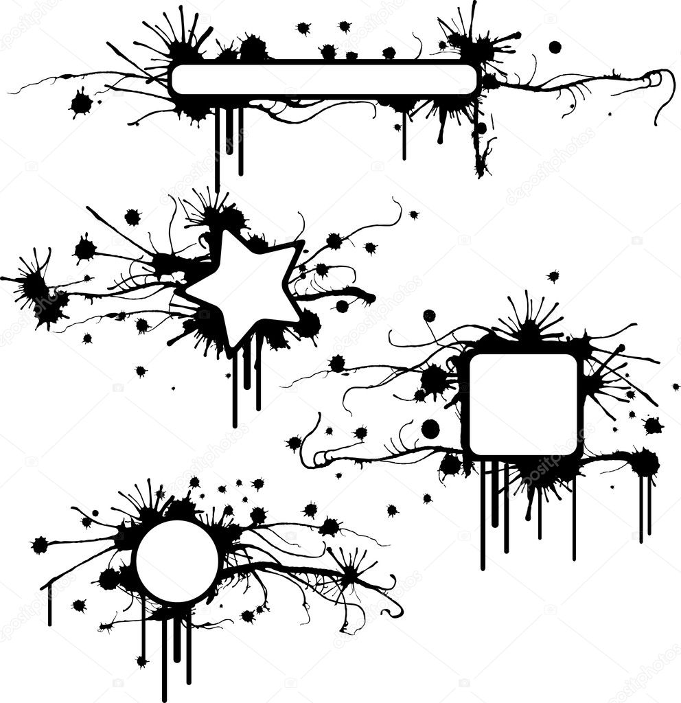 Four shapes grunge frames with stains and drops. All vectors!
