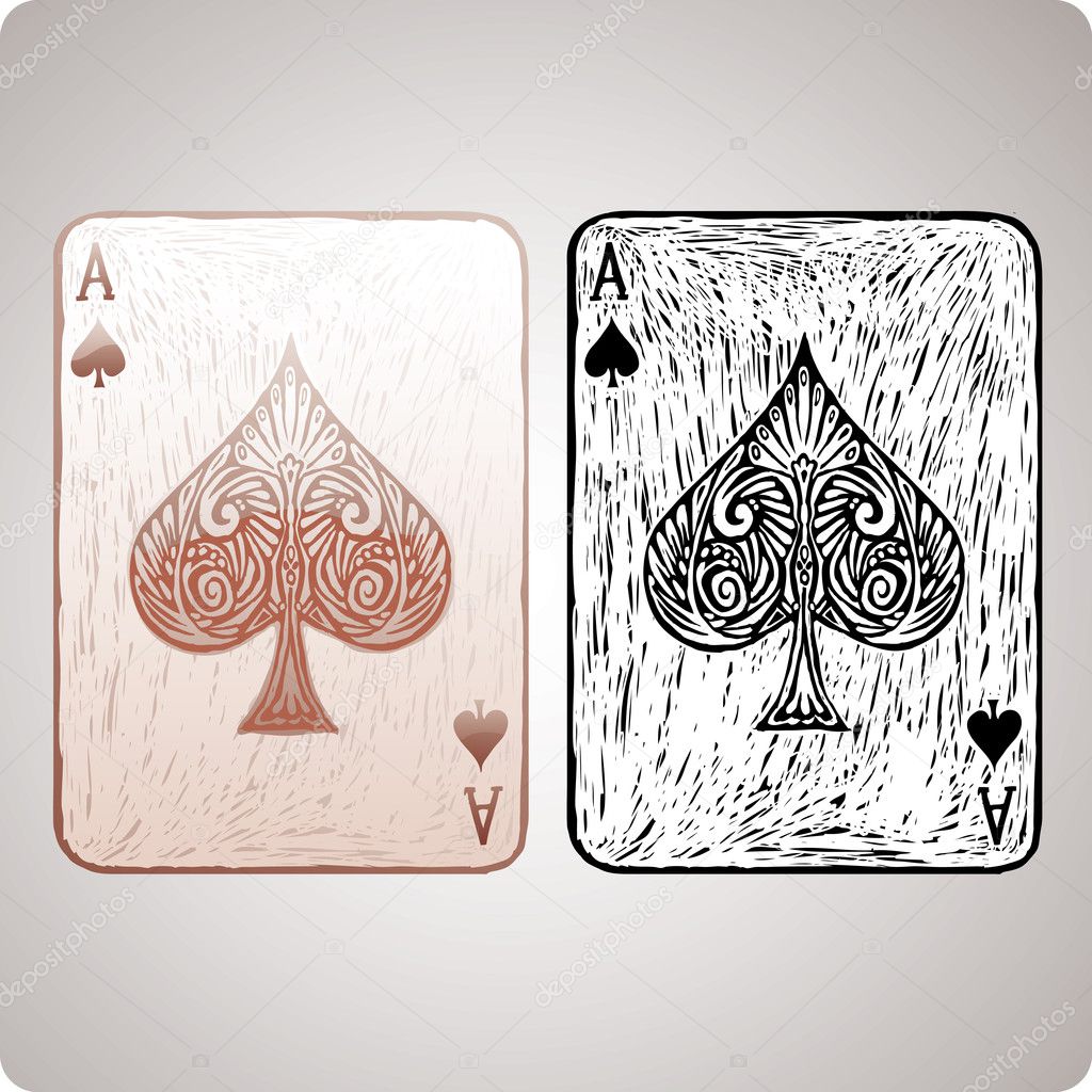 Ace of spades card in engrave style. Color and black version allowed!