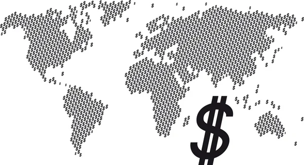 Yüzlerce Dolar Para Birimi Simgelerini Tarafından Yapılan Dünya Haritası — Stok Vektör