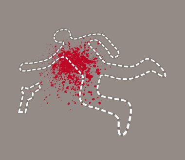 Man silhouette drawing on the ground with white chalk and blood clipart